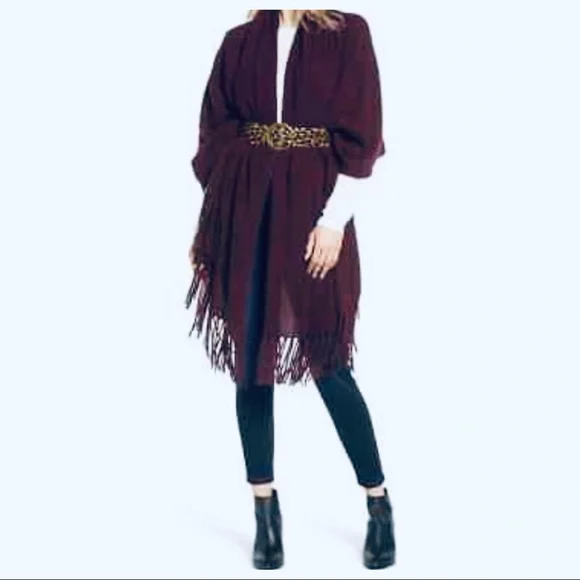CASHMERE WINE FRINGE SCARF/SHAWL OVERSIZED - Picture 4 of 5